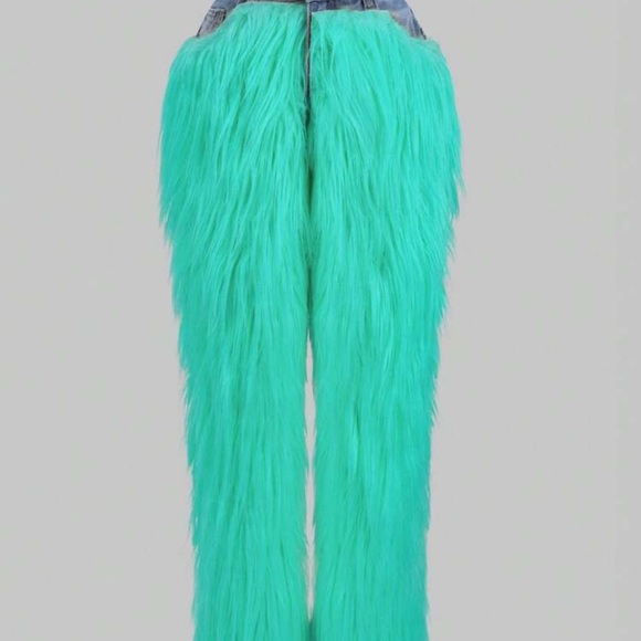 SHEIN Turquoise Faux Fur Wide Leg Pants - Picture 2 of 5